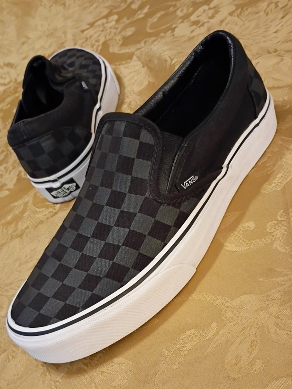VANS Checkerboard Slip-On Loafers in Black and Black Women's 9.0 Men's 7.5